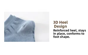 Detail of greyish blue knitted cotton sock heel with reinforced non-slip construction