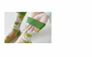 Macro view of mesh socks with floral embroidery and breathable semi-transparent fabric