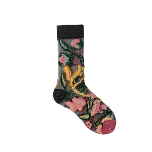 Japanische transparente Mesh-Socken mit Blumen- und Eichhörnchen-Stickerei für Damen