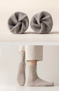 Detail view showing the fine knit texture and mid-calf fit of premium cotton men's socks