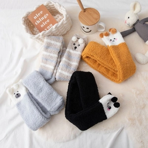 Plush coral fleece animal scarves with panda and bear designs for winter comfort