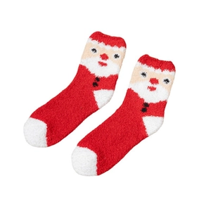 Plush Santa Claus Christmas socks in red and white soft coral fleece for winter warmth
