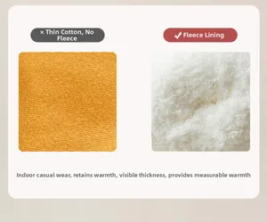 Detailed comparison of thin cotton lining versus thick warm plush fleece material