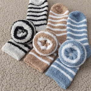 Thick striped coral fleece thermal socks for men in black, brown and blue striped colors