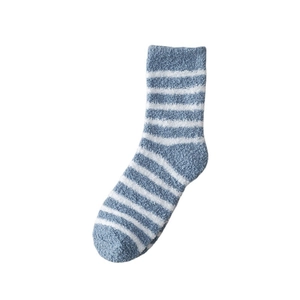 Thick coral fleece men's socks with blue and white stripes for winter home comfort