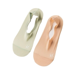 Breathable ice silk mesh no-show socks for women in mint green and light orange colors
