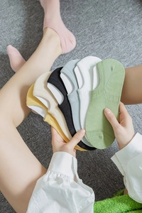 Close-up of multicolored breathable mesh cotton invisible boat socks with elastic cuffs