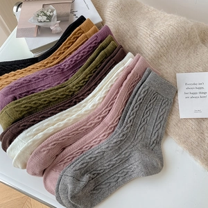 Thick cable knit wool socks for women in multiple colors for winter warmth