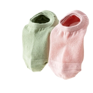Breathable mesh cotton low cut invisible boat socks in mint green and light pink colors