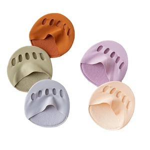 Five-toe forefoot cushion pads in five pastel colors for high heel pressure relief