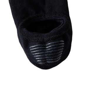 Men's cotton low cut socks in black featuring heart shaped silicone non-slip heel grips
