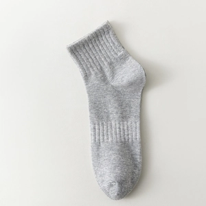 Classic heather gray crew socks featuring breathable cotton blend and ribbed cuffs