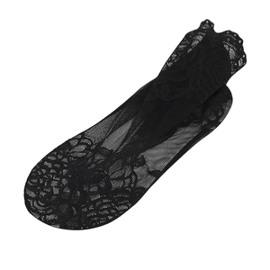 Elegant black lace invisible boat socks with floral rose mesh pattern for women