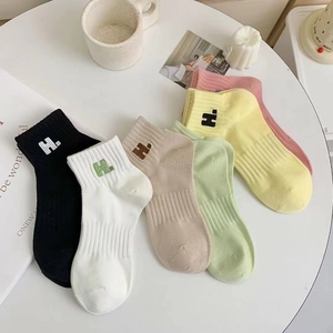 Women's Cotton Blend Embroidered No Show Socks Minimalist Letter H Pattern Breathable Sweat Absorbent Low Cut Boat Socks Everyday Casual Hosiery