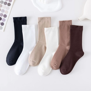 Japanese Minimalist Women Cotton Mid-Calf Socks Solid Color Ribbed Wide Cuff Slouchy Socks For Autumn Winter Casual Daily Wear