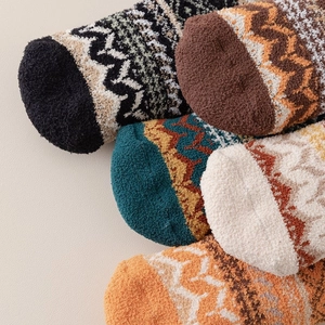 Close-up of thick fleece winter socks set showing soft plush texture and wave patterns