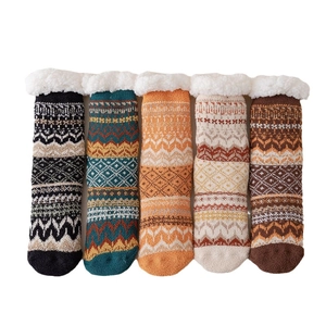 5-pack thick Sherpa-lined winter socks with bohemian Fair Isle patterns for cozy warmth