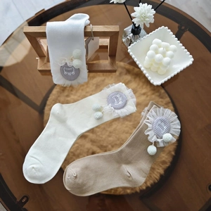 Three pairs of Lolita style mid-calf socks with camellia lace and cute cat patches