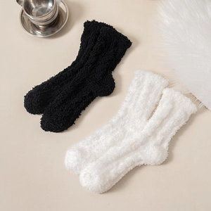 Women Winter Thickened Coral Fleece Socks Soft Warm Fuzzy Sleep Socks For Indoor Floor Home Solid Color Cozy Socks