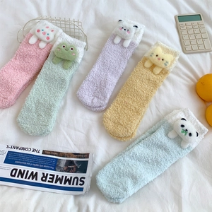 Women's Cute 3D Cartoon Animal Coral Fleece Socks Thickened Warm Mid-Calf Sleep Socks Cozy Fuzzy Home Hosiery