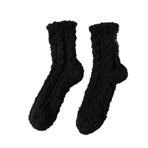 Thick black coral fleece socks for winter warmth with soft fluffy plush texture