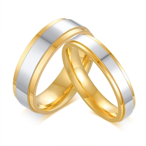 Minimalist Stainless Steel Two Tone Couple Rings Gold Silver Plated Polished Band Rings For Men Women Jewelry