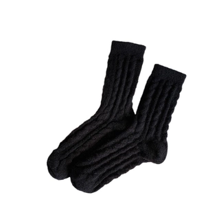 Thick black cable knit thermal socks for women designed for winter home sleeping wear