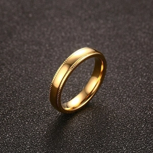 Bague polie de 4mm en acier inoxydable doré avec bords texturés pour femmes et hommes