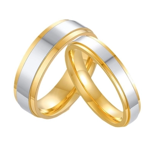 Minimalist two-tone stainless steel couple rings in silver and gold polished finish
