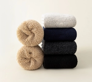 Thick wool blend thermal crew socks for men and women in five assorted solid colors