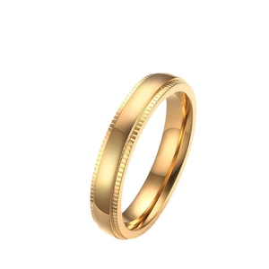 Bague polie 4mm en acier inoxydable doré avec bords moletés texturés pour hommes et femmes