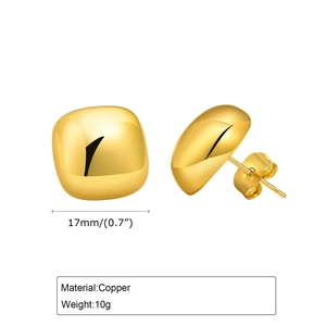 18K gold plated square geometric copper stud earrings with high polished mirror finish