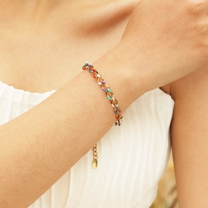 Handmade 18K gold plated stainless steel chain bracelet with colorful enamel charms