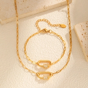 Stainless Steel Carabiner Pendant Necklace Paperclip Chain Pave Rhinestone Jewelry For Women Electroplated Gold Silver Jewelry Gift