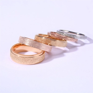 Minimalist Frosted Stainless Steel Ring For Women IP Rose Gold Plated Sandblasted Thin Stackable Band Ring Fashion Jewelry