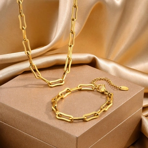 Minimalistische 18K Vergoldet Edelstahl Büroklammerkette Halskette Und Armband Set Für Damen Mode Schmuck Accessoire