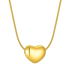 Collana con pendente a cuore dorato lucido e catena a serpente tonda sottile