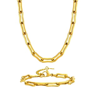 Minimalistisches 18K Gold Edelstahl U-Link Kette und Armband Schmuckset für Damen
