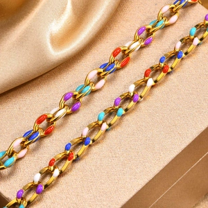 18K gold plated stainless steel chain bracelet with colorful enamel inlay charms