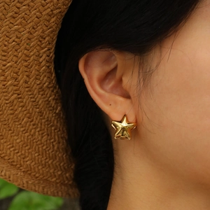 Boucles d'oreilles créoles étoile en or 18K pour femme, bijoux élégants en acier inoxydable