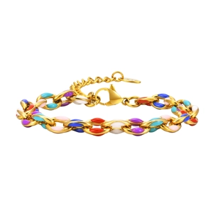 Colorful enamel link chain bracelet in 18K gold plated stainless steel with lobster clasp