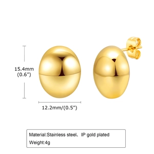 Boucles d'oreilles ovales minimalistes en acier inoxydable plaqué or IP avec fini miroir