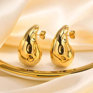 Minimalist Irregular Hammered Water Drop Stud Earrings For Women 18K Gold Plated Stainless Steel Teardrop Earrings Jewelry