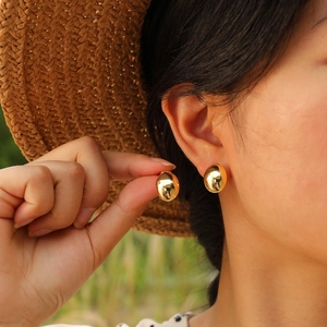 Boucles d'Oreilles Clous Ovales en Acier Inoxydable Minimaliste pour Femmes Plaqué Or Surface Miroir Bijoux Mode Cadeau