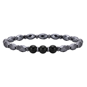 Minimalist men's beaded bracelet featuring dark grey hematite and black agate beads