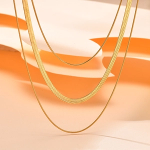 Ensemble de colliers multicouches en acier inoxydable plaqué or 18 carats pour femme