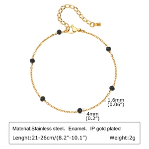 Tableau des tailles pour chevillère en acier doré avec perles émaillées de 4mm et chaîne de 1,6mm
