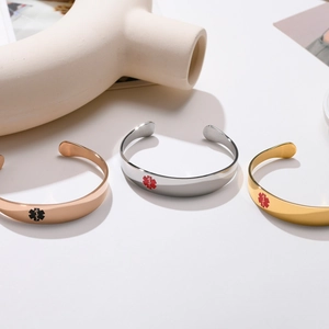 Stainless Steel Medical Alert Cuff Bracelet Star Of Life Emergency ID Bangle For Women Functional Identification Jewelry