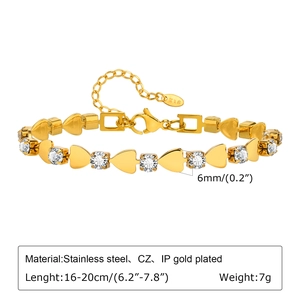 Détail de l'oxyde de zirconium coeur 6mm et chaîne en acier doré 18K réglable de 16-20cm