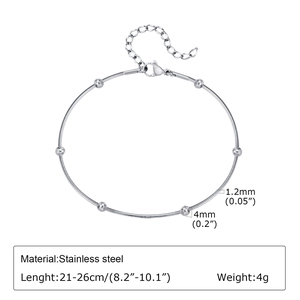 Detail of 1.2mm gold stainless steel ball chain anklet with 4mm beads and 21-26cm adjustable length